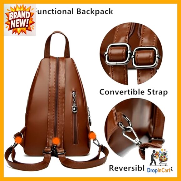 Genuine Leather Convertible Backpack Purse Crossbody Sling Bag Retro Casual
